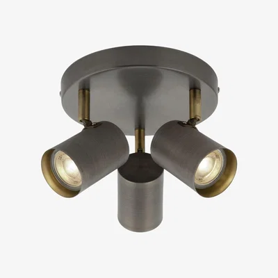 Pagazzi Hereford 3 Light Pewter & Antique Brass Spotlight Flush Ceiling Light