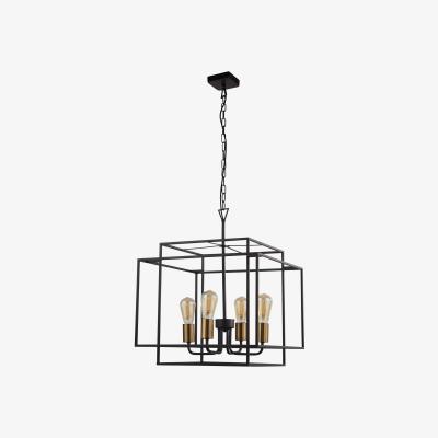 Pagazzi Crate 4 Light Black Frame Pendant with Bronze Lampholders