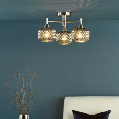 Pagazzi Fabrienne 3 Light Nickel & Smoked Glass Semi Flush Ceiling Light