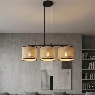 Pagazzi Eco 3 Light Linear Pendant Black & Rattan