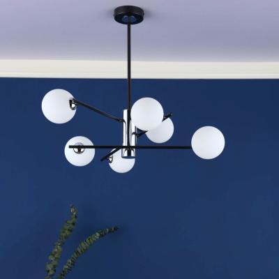 Pagazzi Eaen 6 Light Semi Flush Black and Chrome Ceiling Light with Opal Glass