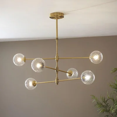 Pagazzi Vitali 6 Light Brass & Glass Pendant Ceiling Light