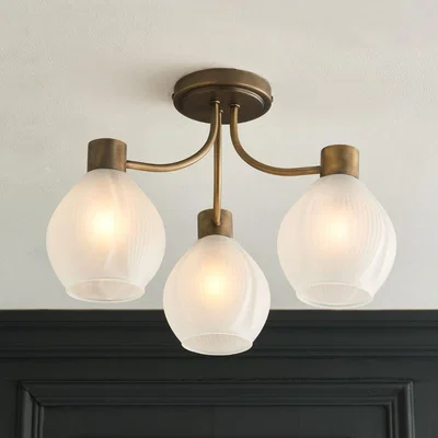 Pagazzi Hamilton 3 Light Antique Brass Semi Flush Ceiling Light