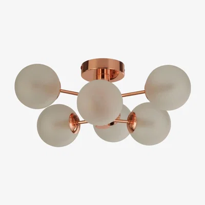 Pagazzi Fridolf 6 Light Semi Flush Opal & Copper Ceiling Light