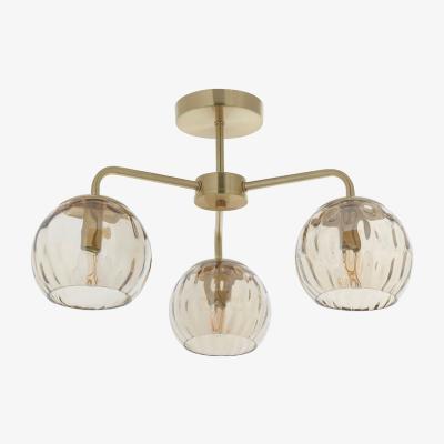 Pagazzi Dimple 3 Light Semi Flush Satin Brass Ceiling Light