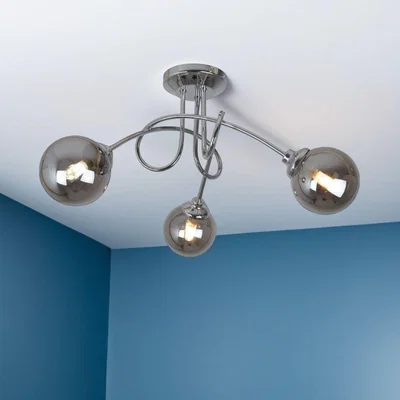Pagazzi Bungo 3 Light Polish Chrome Ceiling Light with Blown Glass Shades in Chromed Smoke