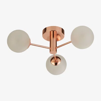 Pagazzi Fridolf 3 Light Semi Flush Opal & Copper Ceiling Light