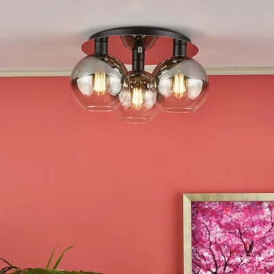 Pagazzi Lycia 3 Light Black & Ombre Glass Flush Ceiling Light