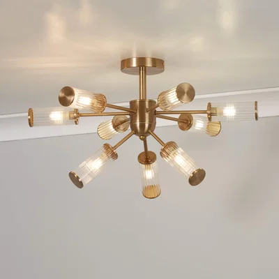 Pagazzi Enid Ribbed Glass & Brushed Gold Semi-Flush Ceiling Light