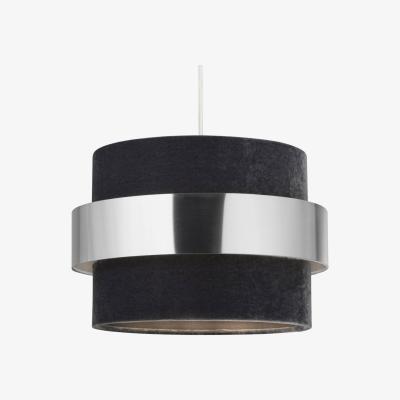 Pagazzi Odell 30cm Grey Velour Drum Shade with Chrome Band