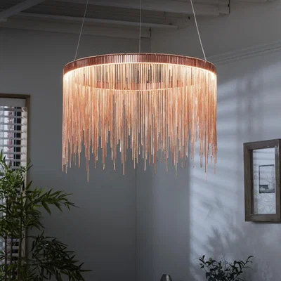 Quatropi Quatropi Round Pendant Ceiling Light - Premium Metal Pink Tassel Ring Light 50cm