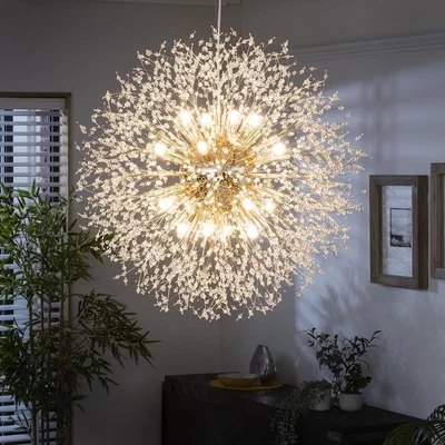 Quatropi Glamorous Urchin Ball Pendant Ceiling Light - Gold & Crystal Sphere 80cm