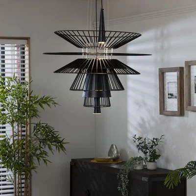 Quatropi Modern Layered Chandelier Ceiling Light - Unique Design Black Metal Pendant 68cm