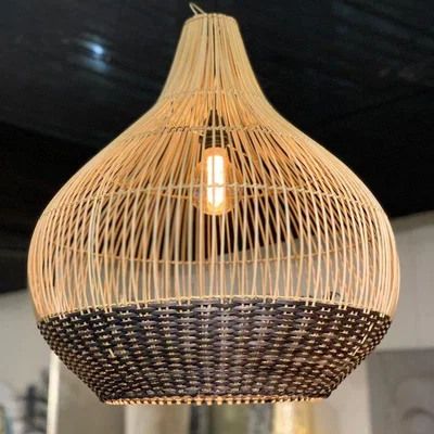 Quatropi Quatropi Stunning Woven Rattan Hanging Onion Shape Shade Pendant
