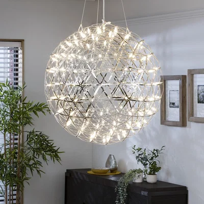 Quatropi Modern Extra Large Metal Silver LED Ball Light - Elegant Firework Effect 70cm