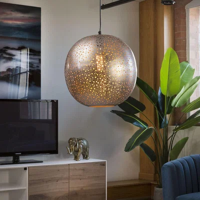 Quatropi Elegant Unique Silver Gold Light Pendant Patterned Pressed Steel 340mm