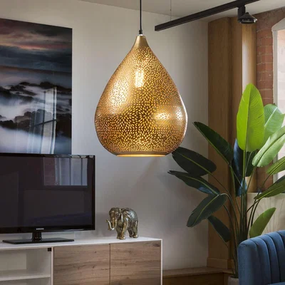 Quatropi Elegant Antique Brass Gold Light Pendant Teardrop Pressed Steel 330mm