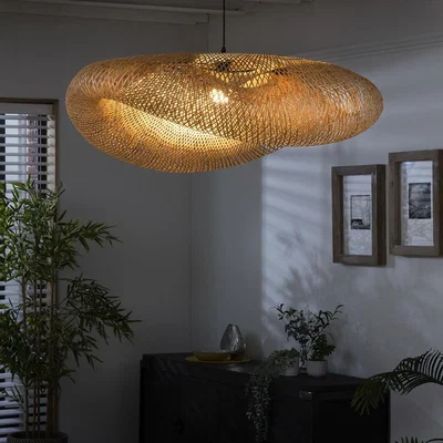 Quatropi Natural Bamboo Rattan Ceiling Light Pendant - Contemporary Twist Design - 100cm