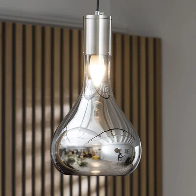 Quatropi Modern Silver Glass Pendant Ceiling Light - Curved Concave Glass Light