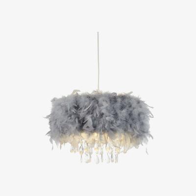The Range Feather Pendant with Acrylic Drops  - Grey