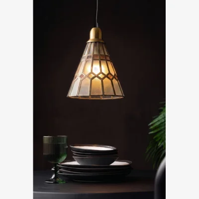 Rockett St George Stained Glass Brass Pendant Light