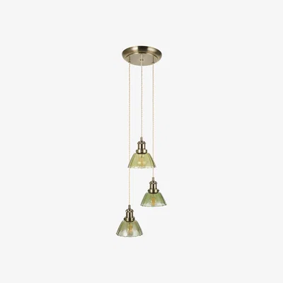 The Range Vintage 3lt Ceiling Pendant Light - Antique Brass Plate And Clear Green Glass