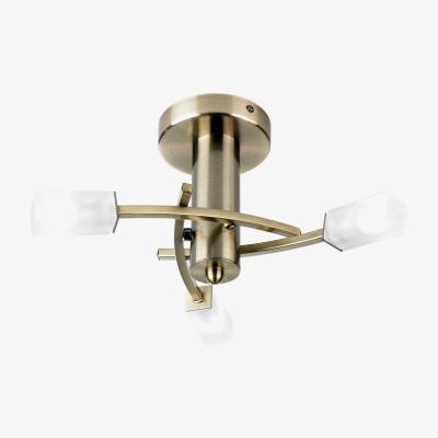 The Range Havana 3 Light Semi Flush Multi Arm Ceiling Light Antique Brass, Acid Glass, G9 - Antique Brass