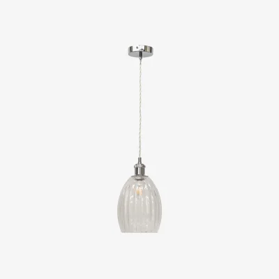 The Range Birch Clear Fluted Glass Chrome Retro Pendant Fitting - Chrome & Clear