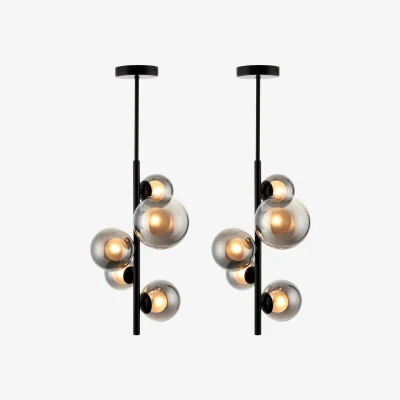 The Range Set Of 2 Cole 5lt Ceiling Pendant Lights - Matt Black And Dark Smoked Glass