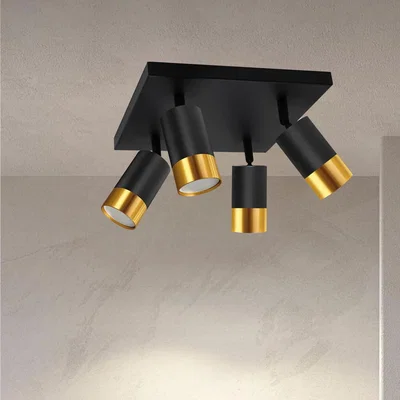 The Range CGC PUZON Black Gold GU10 Adjustable Four Head Ceiling Spotlight Bar Light - black