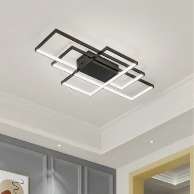 The Range Neutral Rectangular LED Semi Flush Ceiling Light - Black / 89W