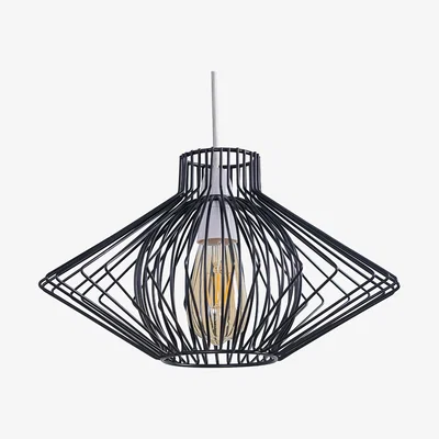 The Range Black Geometric Wire Cage Pendant Ceiling Light Shade - Black