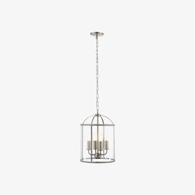 The Range Lambeth 4 Light Ceiling Pendant Clear Glass, Satin Nickel, E14 - Clear Glass