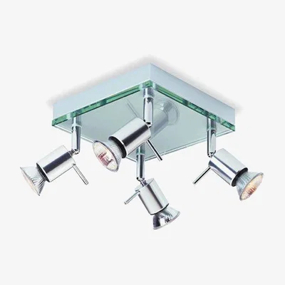 The Range Aqua 4 Light Square Flush Light Aluminium, Clear Glass, GU10 - Aluminium