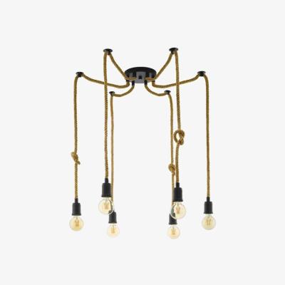 The Range Rampside Six Pendant Cluster Fitting with Rope and Exposed Lightbulbs - Black