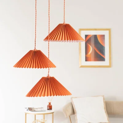 The Range Akira Pleated 3 Way Triple Drop Ceiling Pendant Light - Orange