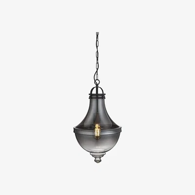 The Range Cairo 1 Light Pendant Matt Pewter, Smoked Glass, E27 - Matt Pewter