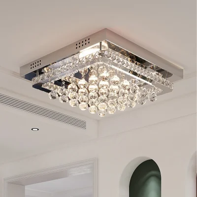 The Range Square Luxury Crystal LED Flush Mounted Ceiling Light - White