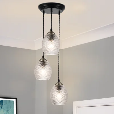 The Range COSYLYTE Lorne 3 Light Glass Pendant Light - Matt Black