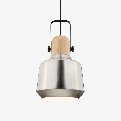 The Range Metallic Shade and Wood Ceiling Pendant - Satin Silver