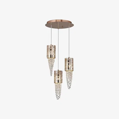 The Range Camden Ceiling Cluster Pendant G9 Round Rose Gold, Mosaic Glass, Crystal - Rose Gold