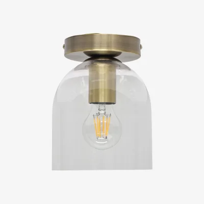 The Range Belten Flush Ceiling Light - Clear Glass With Antique Brass Plate Detail