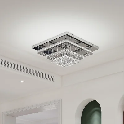 The Range Multi-Layer Crystal LED Flush Mount Ceiling Light - Silver