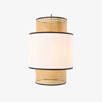 The Range Natural Bamboo Woven Pendant Light - Beech Wood & White
