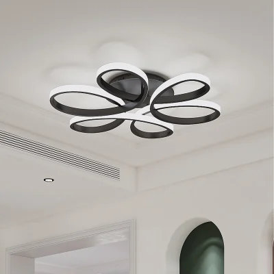 The Range Large Stylish Acrylic Petal LED Semi Flush Ceiling Light - Black