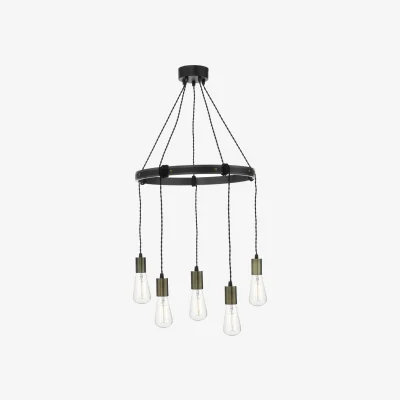 The Range Ivan 5 Light Pendant Rustic Wood Aged Brass