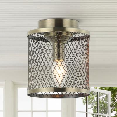 The Range Metal 1-Light Flush Ceiling Light with Mesh Shade - Bronze