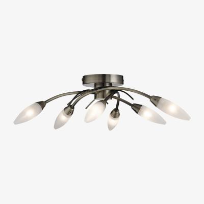 The Range Frosted 6 Light Antique Brass Ceiling Fitting - Silver