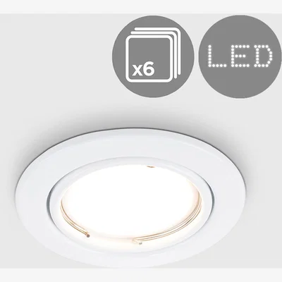 The Range 6 Pack GU10 Gloss White Tiltable Steel Ceiling Recessed Spotlights Downlights - White