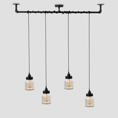 The Range Luiggi Ribbed Jar 4 Way Black Ceiling Light Low Hanging Pendant Black Shade - Black